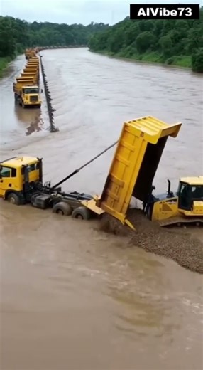 "Catastrophic Tire Blowout on Flooded Highway: Bulldozer Rescue Operation in Action!"