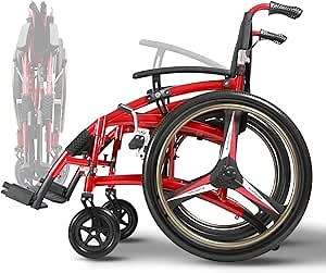 Sports Wheelchair for Adult, Folding Ergonomic Transport Wheelchairs, Self-propelled Manual Chair with Anti-Tipper, 24” Rear Wheels