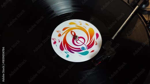 Finishing Playback on Long Play Vinyl Record With Treble Clef Sign, Analog Audio Close Up