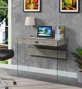 Convenience Concepts SoHo 30" Tall 1 Drawer Glass 36-inch Desk, Faux Birch/Glass, All Ages