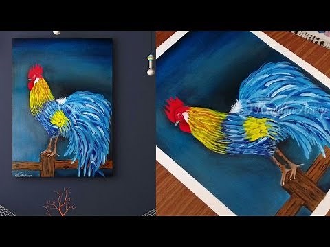acrylic painting on canvas | How to Paint Rooster | colorful Artwork