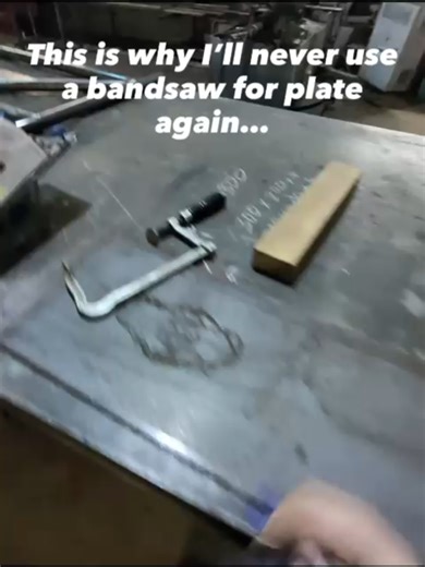 This is why I'm never using a bandsaw to cut plates again... #nsmc #metalfabrication #welding #workshoplife #bandsaw