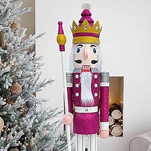 CDL 5 Feet Tall Life Size Large Christmas Wooden Nutcracker King Purple Glitter BK32