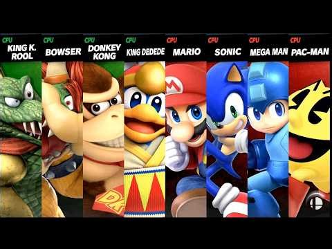 Bowser and King K. Rool and Donkey Kong and King Dedede VS Mario and Sonic and Mega Man and Pac Man
