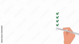 checklist 2d flat animation with copy space for text and design. to-do list and business planning project. complete tasks, checkmarks. achievement and goals. questionnaire. cartoon hand holding pen