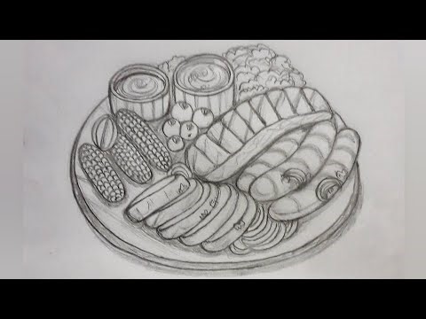 How to draw lots of food meat, salmon, sausage, corn tutorial #howto #drawing #food #tutorial