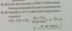Q. 25 Draw the structure of BHT. Differentiate between saturate... | Filo