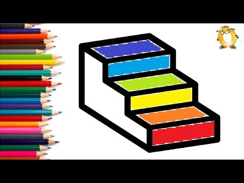 How to draw a stairs. Coloring page/Drawing and painting for kids. Learn colors.