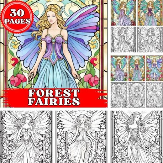 Forest Fairies Coloring Pages for Kids & Adults | Printable Fairy Coloring Book | Magical Woodland Fantasy Pages - Etsy