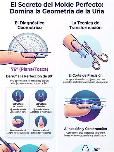¿Tu estructura es de 76° o de 90°? 📐 ¡Aprende a diferenciarlo! Muchas manicuristas creen que el problema es el limado, pero la realidad es que el éxito de una uña perfecta se decide en la preparación y el molde. 🛑 En este video te mostramos cómo transformar una uña con apertura natural en una estructura impecable y paralela. El ajuste preciso del molde es la base de todo. 🔥 ¡TENGO UN REGALO PARA TI! 🔥 He decidido abrir un cupo para mis CLASES GRATIS de estructura avanzada. Si quieres dejar d