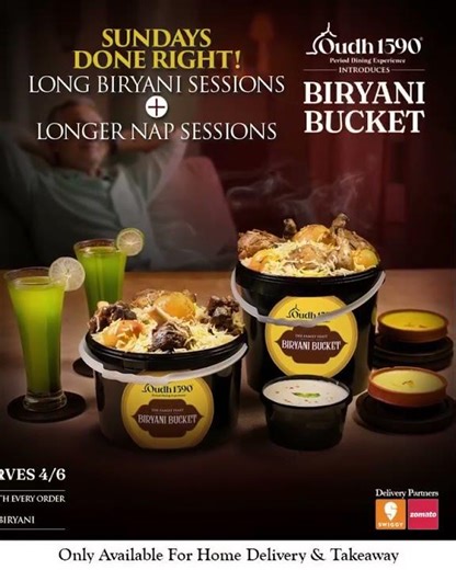 Sort your Sundays with royalty! Indulge in Bucket Biryanis, with your loved ones in the comfort.