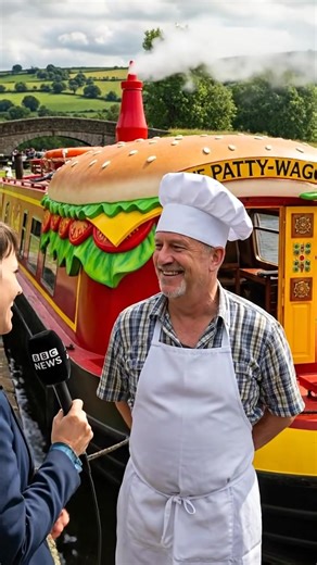 The Patty Wagon, a narrowboat selling smash burgers. #canal #narrowboat #canalboat #british #boating | Canal Boats