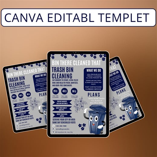 Trash Bin Cleaning Flyer Template | Editable Canva Cleaning Service Flyer | Sanitation, Odor Removal & Pressure Washing Ad | 8.5x11 - Etsy