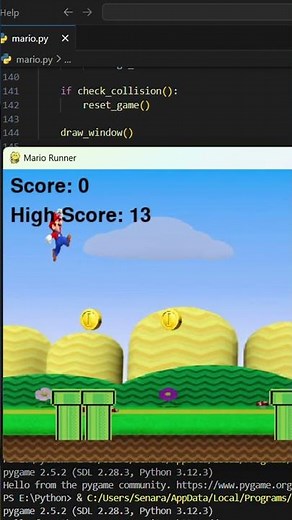 Super Mario using Python 🕹️🐍 #supermario #pygame #python #shorts