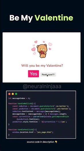 Be My Valentine ❤️ (But the “No” Button Runs Away 😅) | HTML CSS JavaScript