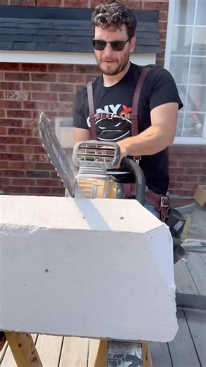 Ever cut a concrete block with a chainsaw? #constructionmaterials #deckbuilding #diyprojects #protips | Wood Bully