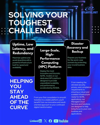 Stay ahead of the curve with Atlantic.Net. From cutting-edge cloud technology to reliable disaster recovery, backup solutions, and world-class data center infrastructure, we deliver the strength and stability your business needs—no matter the forecast. Contact Atlantic.Net today and experience the difference. | Atlantic.Net
