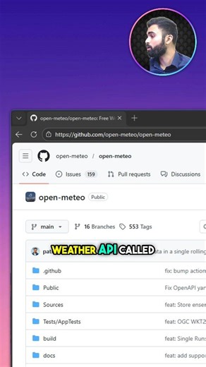 A super cool API for programmers ⚡️ This weather API is free to use, no sign-up, no API key required. You can fetch forecasts, temperature, wind data, and more with simple requests. Perfect for practice, experiments, side projects, demos, or any place you need weather data without friction :) Source Link 🔗: github.com/open-meteo/open-meteo Hope this helps ✅️ Drop a Like if you found this post helpful! ❤️ Follow RammCodes for more 💎 #html #ai #javascript #coding #webdevelopment | RammCodes