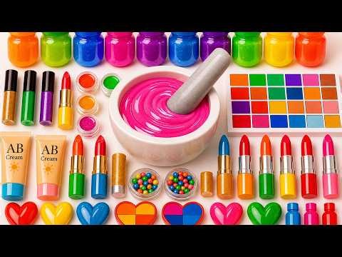 Satisfying Slime ASMR 🌈 DIY Making Foam Pink Slime Mixing Makeup BB Cream Glitter Lipsticks Squishy