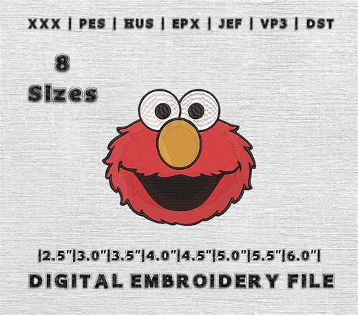 Elmo Sesame Street Embroidery Design File | Digital Download | 8 Sizes & 7 Formats Included - Etsy