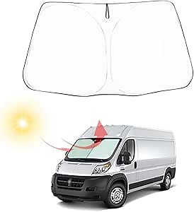Car Front Windshield Sun Shade Foldable Sunshade Protector Custom Fit for Dodge RAM ProMaster 2014-2026 Full Size Cargo Van Chassis Cab Cutaway Window Van Interior Accessories(Silver)
