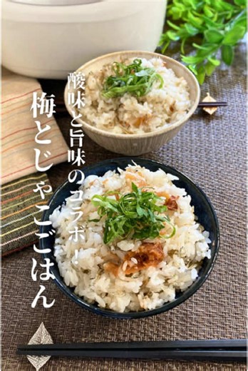 ˗ˏˋ 梅とちりめんじゃこの炊き込みご飯 ˎˊ˗ 材料(お茶碗5杯分) ・お米 ⇢ 2合 ・梅干し ⇢ 3粒（大粒） （種は取り除いておく） ・ちりめんじゃこ ⇢ 40g 〇料理酒 ⇢ 大さじ1 〇白だし ⇢ 大さじ2 〇水 ⇢ 2合のメモリまで ・大葉 ⇢ お好みで ◎作り方◎ 1. お米を研いで、30分吸水させる (これをちゃんとやると芯が残らず炊けるよ！) 2. 炊飯釜に、お米、〇の材料を入れ混ぜる 3. ちりめんじゃこを入れて平らにし、梅干しを入れたら通常炊飯 4. 炊き上がったら混ぜて完成✨️ 梅の酸味とちりめんじゃこの旨味がたまらない！ シンプルだけど、ほっとする味。 炊飯器におまかせで簡単だから、忙しい日にもぴったり！ 大葉をのせると香りもぐっと華やかに。 冷めてもおいしいから、おにぎりにしても◎ #炊き込みご飯レシピ #梅干しご飯 #ちりめんじゃこ #節約ごはん #簡単レシピ #手抜きごはん #炊飯器レシピ #おうちごはん #和食ごはん #今日のごはん #梅じゃこごはん #シンプルごはん