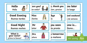 Greetings Word Cards - English / Spanish