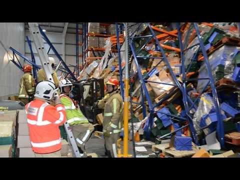 Collapsed racking inside the Edwards Transport warehouse in Hinstock