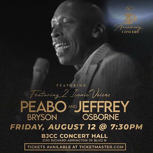 Peabo Bryson & Jeffrey Osborne live in concert @ The BJCC Concert Hall - August 12th Flyer Promo