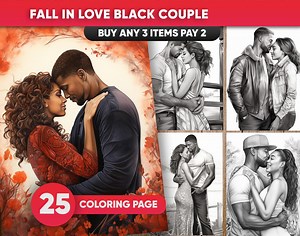 Black Couple Coloring Pages: 25 Grayscale Illustrations (digital Download) - Etsy