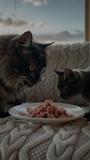 Cozy Cat & Kitten Eating Ham (Mukbang)🐾🥓 ultimate window view✨ #cats #cateating #catasmr