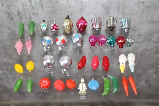 Set Mini Christmas Ornaments, USSR Glass Tree Decorations, Vegetables and Fruits, Balls, Snowmen, Shells, Malyutka Soviet Vintage Ornaments - Etsy