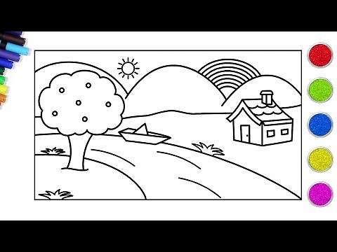 How to Draw Simple Landscape Picture 🏞️ | Drawing and Coloring for Kids | Chiki Art