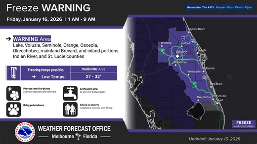 BREVARD WEATHER: Freeze Warning Issued Tonight for Brevard County, High of 60 Friday - Space Coast Daily