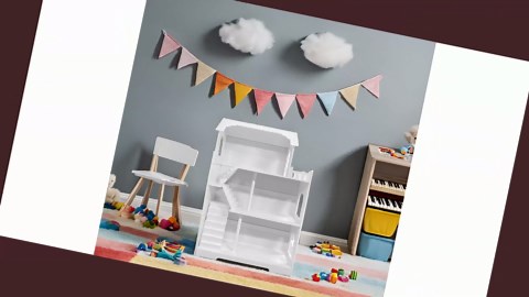 Wooden Dollhouse Bookshelf, 3-Tier Kids Dollhouse Bookcase for Books & Toys Storage Organizer Shelves, Large Doll House for Kids Rooms, Playroom, Nursery, Classroom Gift for Aged 3+