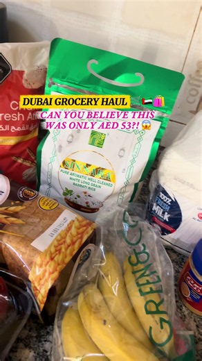 ONLINE GROCERY IN DUBAI 🇦🇪🛒 Only AED 53?! 😱 Which rice and atta do you use? #foryou #DubaiLife #GroceryHaul #MomLife #DubaiShopping