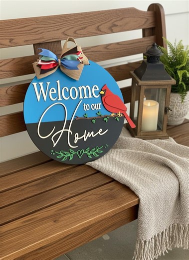 Round Welcome Home Door Sign, Cardinal Porch Decor, Layered Farmhouse Entryway Hanger - Etsy