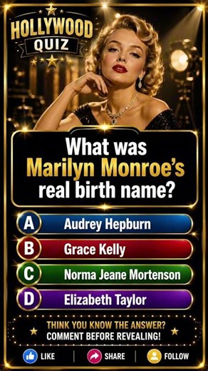 🎬 Hollywood Legends Quiz | Can You Guess Marilyn Monroe’s Real Birth Name? 🤔✨
