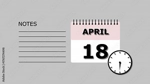 April 18 Calendar black color Animation, with Free for Notes and Writing element. Light gray background 4k video.