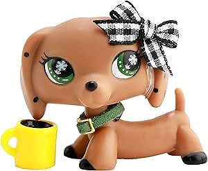 Collectable lps Dachshund Dog 078, Brown Body Black Spot Dachshund with Green Snow Eyes with lps Accessories Bow Chocker Coffee Bow Kids Gift