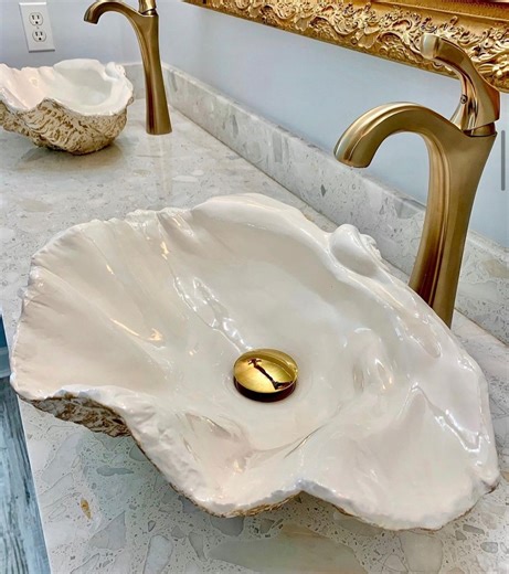 Small Handmade Giant Clam Shell Bathroom Sink Wash Basin Bowl Vessel Interior Decor in a Bronze Fleck Sculpture Art - Etsy
