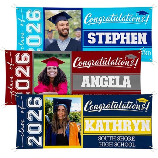 Custom Photo Graduation Banner, Personalized Class of 2026 Varsity Style Decor, Graduation Party Decorations - Etsy
