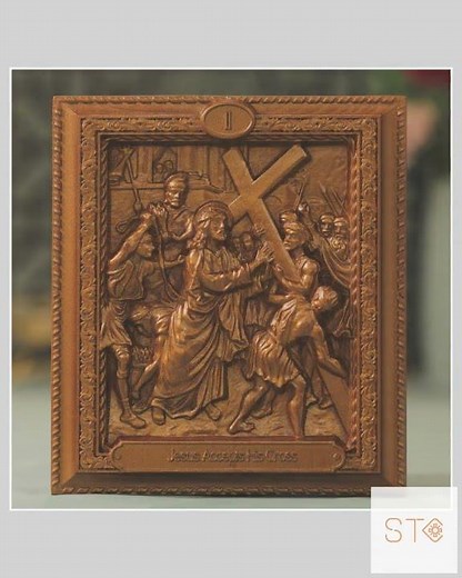 Stations of the Cross Set of 14 Wooden Catholic Wall Art Antique Style Triptych Lent Decor Religi...
