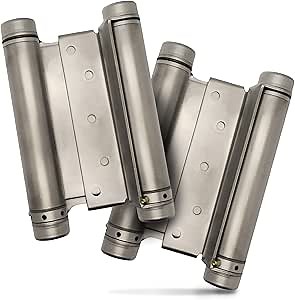 Swinging Cafe Doors - 6" Double Action Hinge – Heavy Duty Door Hinges for Saloon & Cafe Bar Swinging Doorways – Commercial Grade, Adjustable Tension for High Traffic Use, Satin Chrome, 2 Units