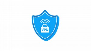VPN flat blue secure label on white background. Motion graphics.