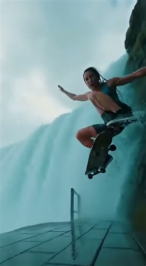 Mist & Rainbows: One Jump Near the Giant Waterfall 🌈 #CliffJump #Shorts #WaterFlow