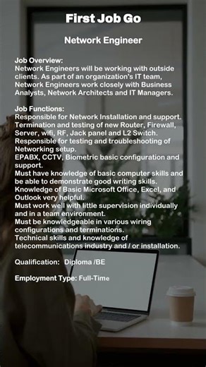 Hiring Now : Network Engineer | First Job Go