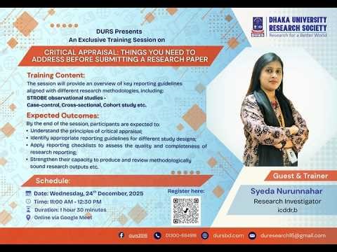 Critical Appraisal: Things You Need to Address Before Submitting a Research Paper - Session by DURS