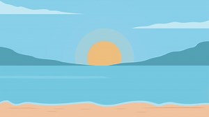 cartoon beach animation backgrounds . minimalist nature landscape with sun wave and clouds animated footage motion graphic illustration design