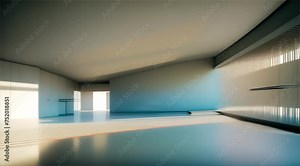 Empty corridor in an office building with natural light, showcasing modern architecture and urban design